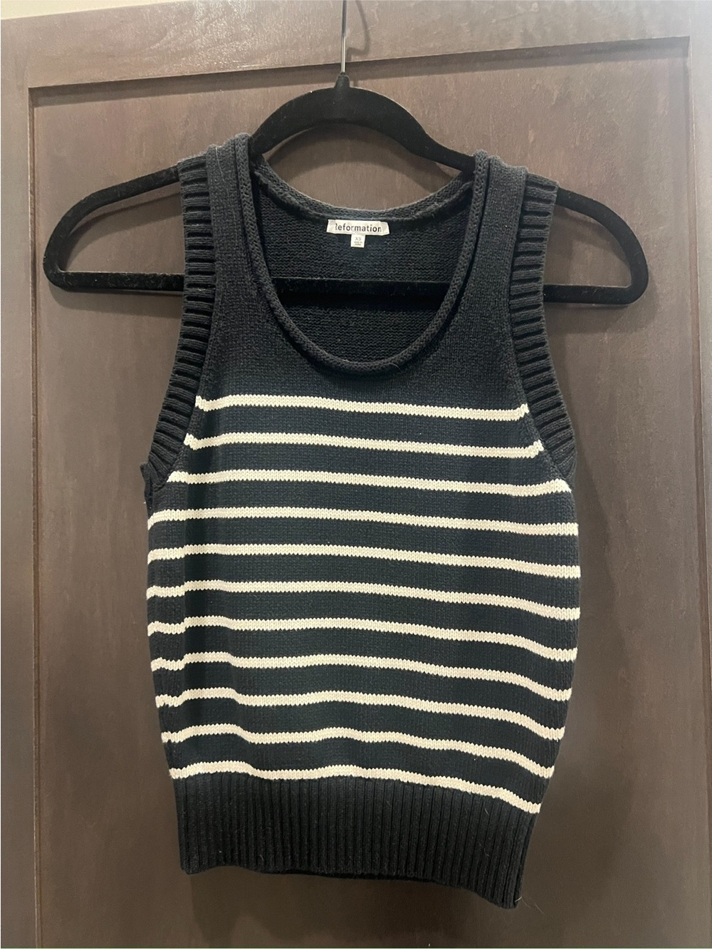Reformation Black and White Striped Ribbed Knit Tank